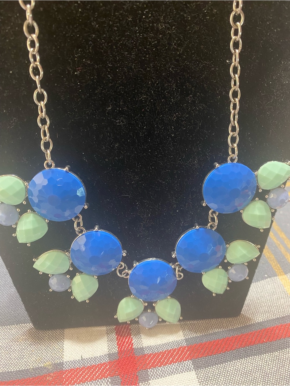 Statement Blue and Mint Drop Necklace choker 14 1/2” longest